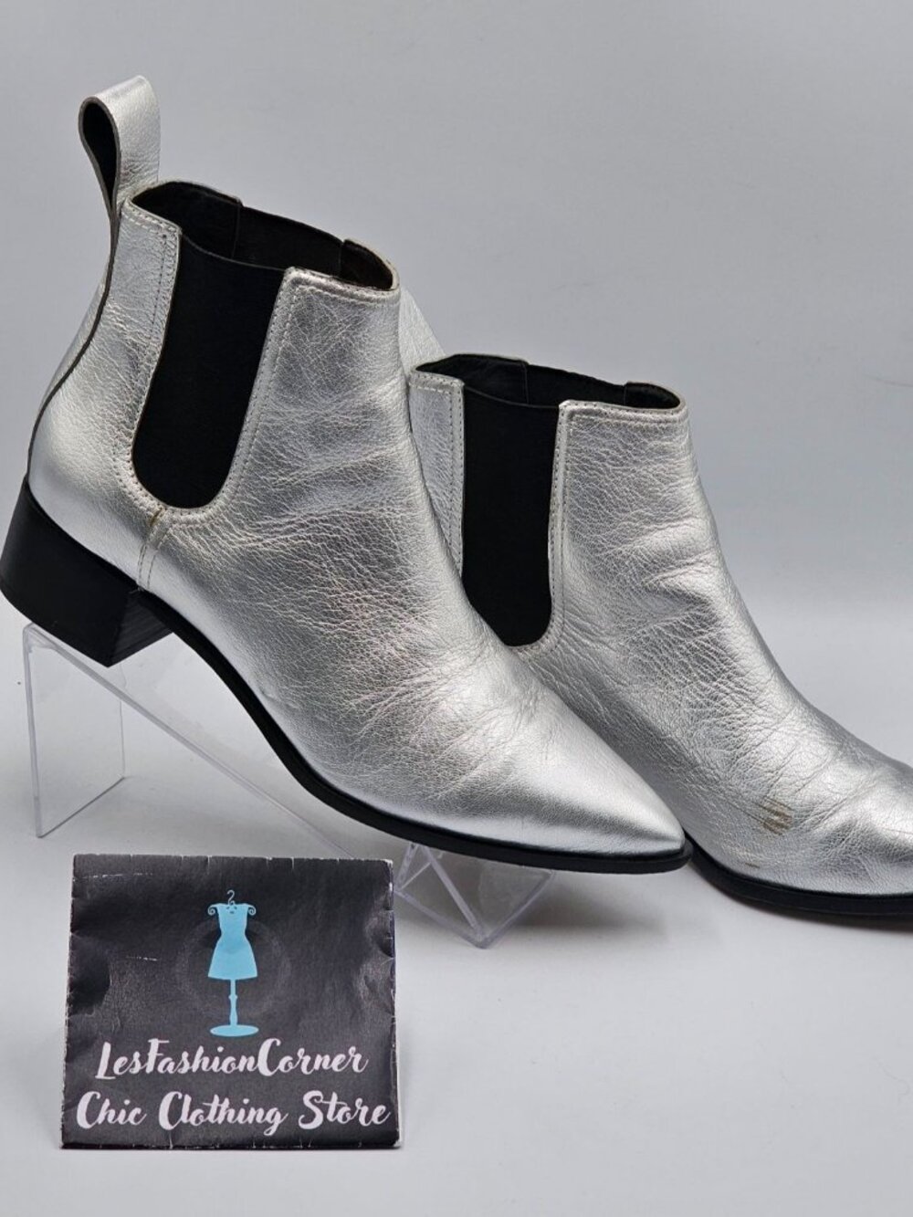 Loeffler Randall Women Metallic Silver Nellie Chelsea Pointed Booties Sz10 2971 - Picture 14 of 16